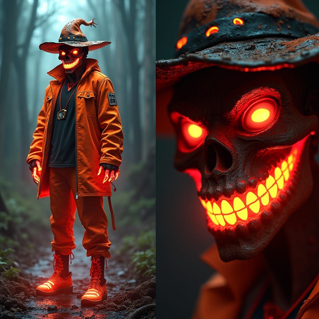 Cyberpunk Scarecrow Split-View Digital Artwork