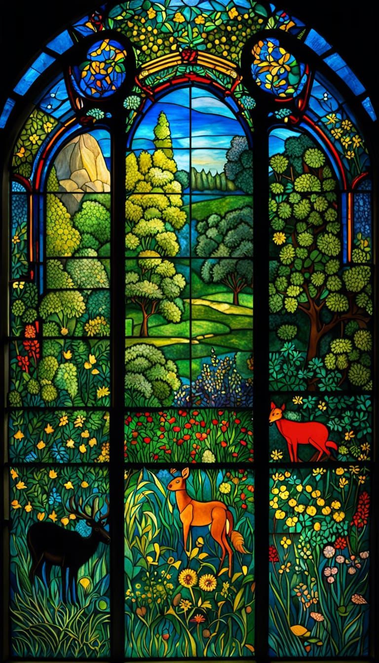 Gaudí and Matisse inspired stained glass window