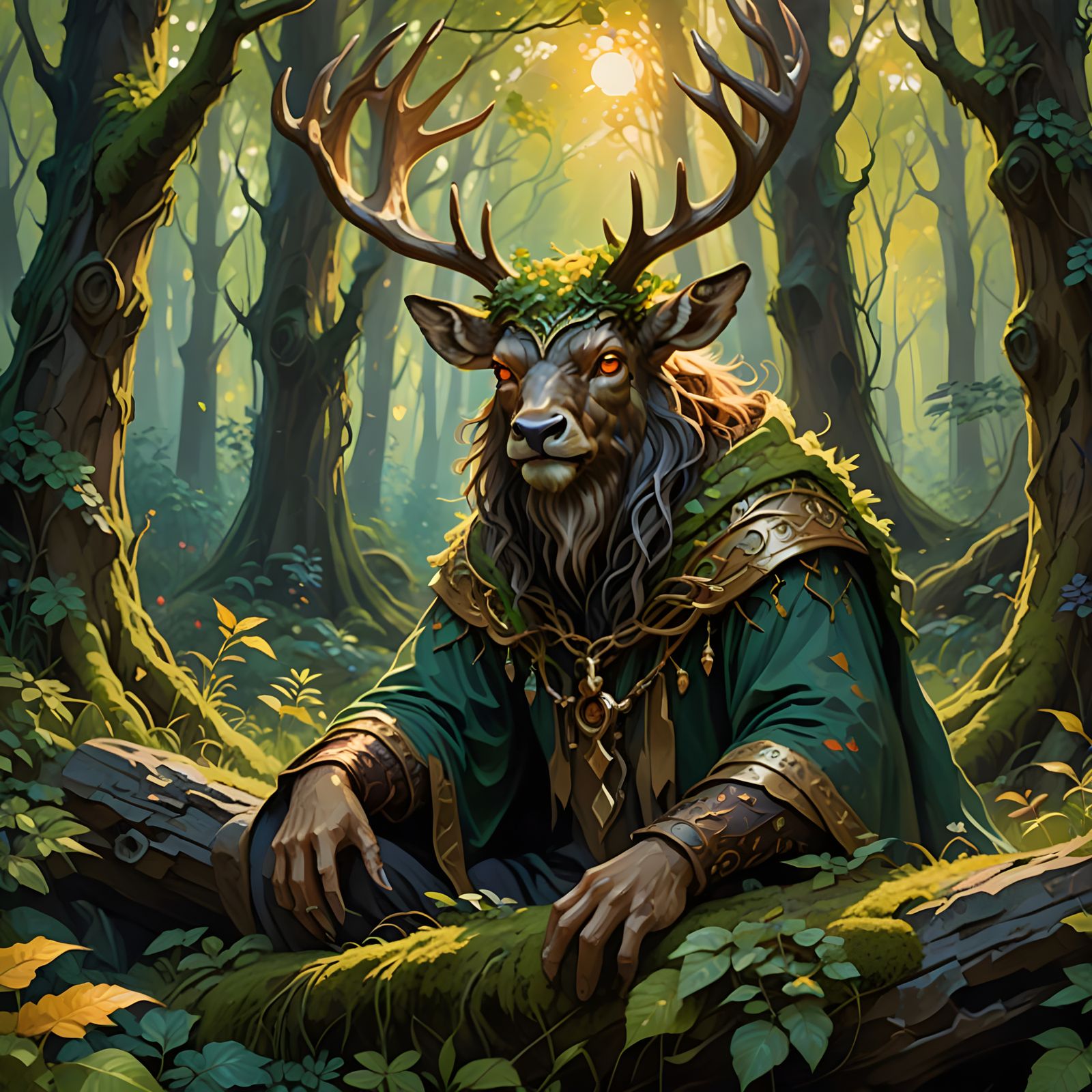 Mischievous Forest Spirit in Impressionistic Oil Painting