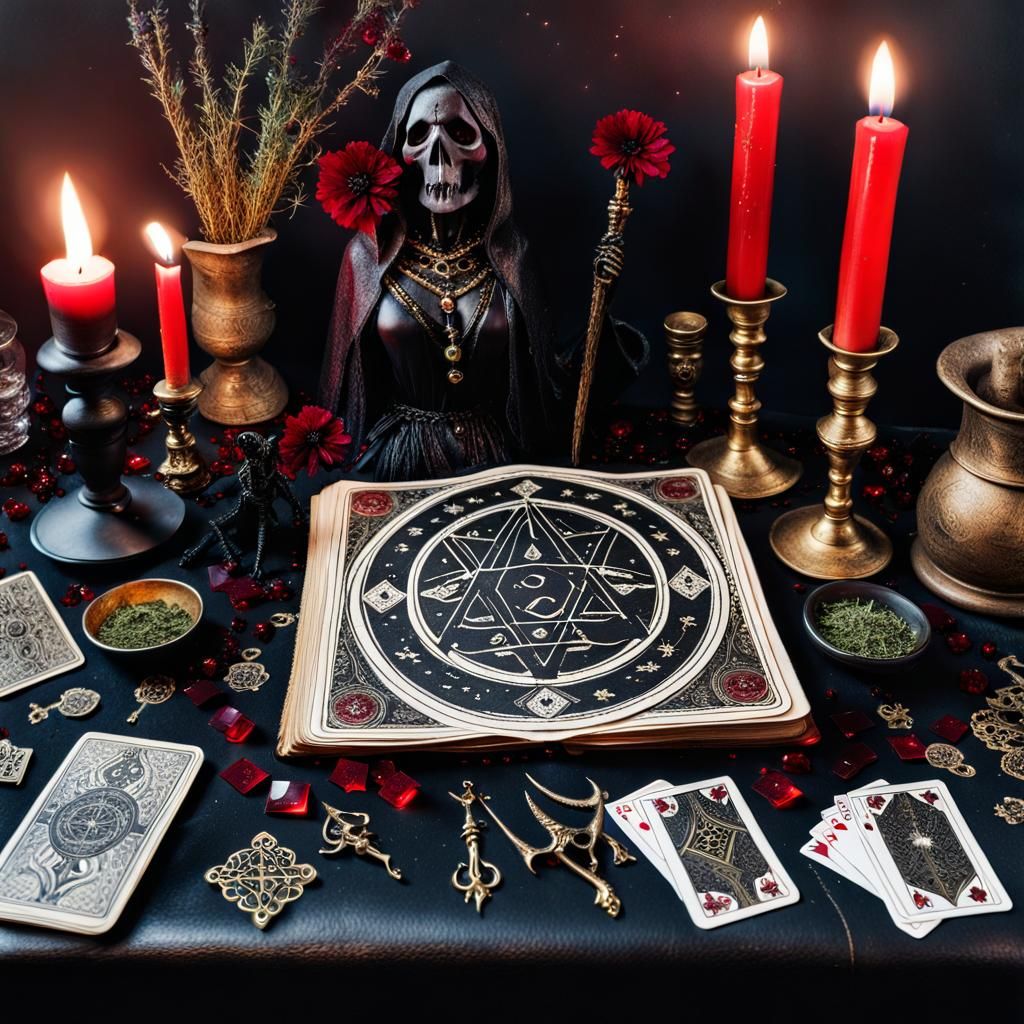 Witch's Kitchen Table with Tarot Cards