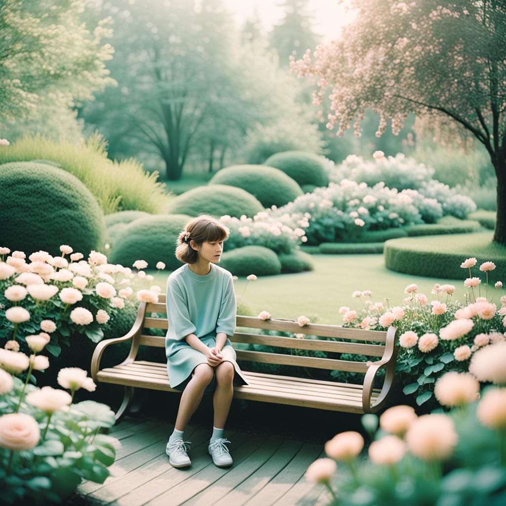 Serene Garden Escape with Pastel Colors and Lofi Vibes