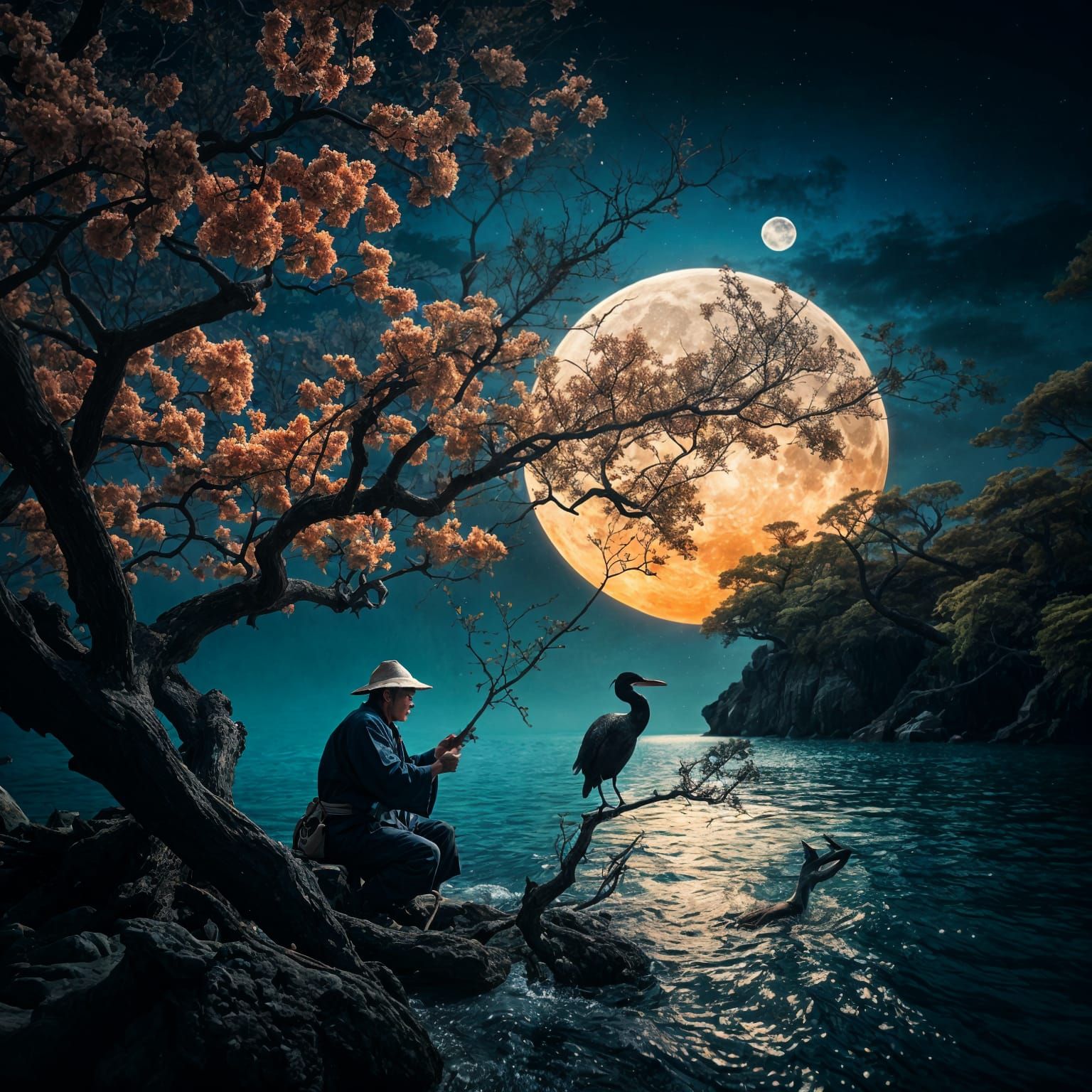 Japanese Fisherman and Cormorant Fine Art Portrait