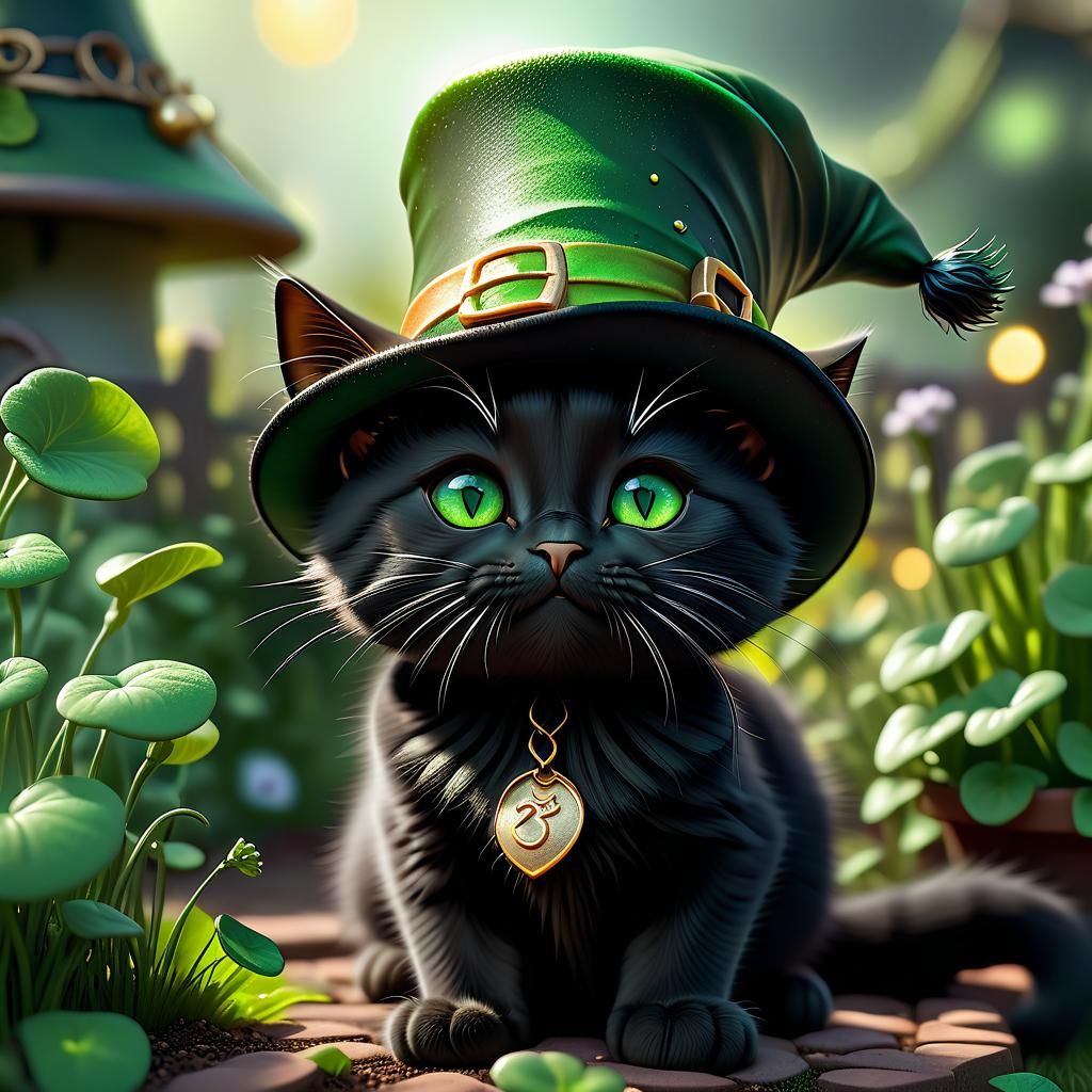 Leprechaun Cat in Garden: Photorealistic Claymation