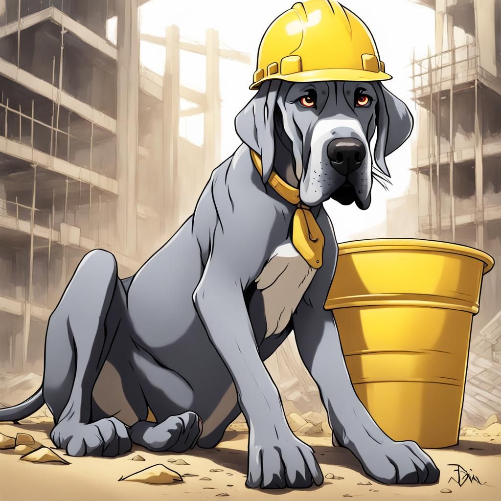 Great Dane Construction Worker in Anime Style