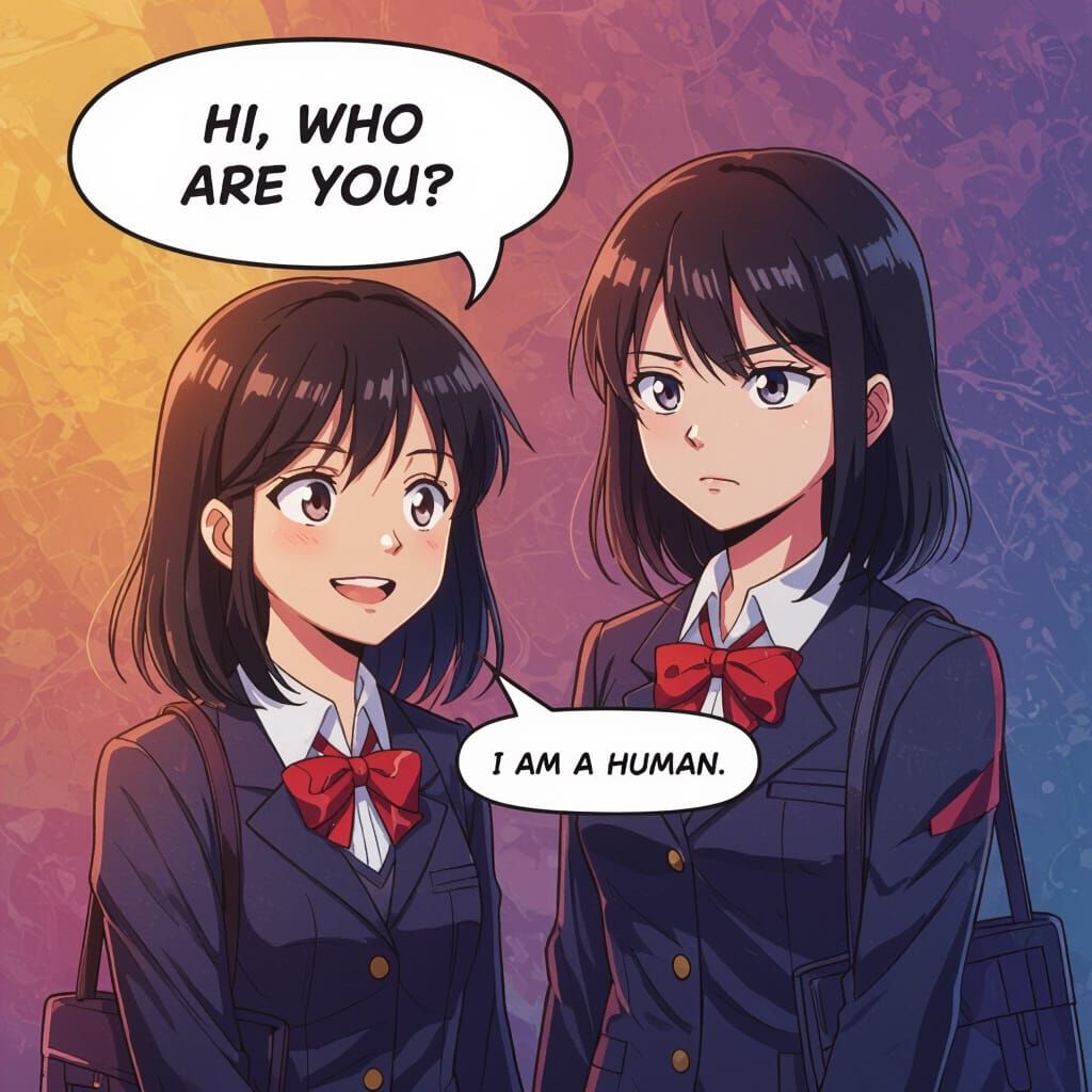 School Girls' Comic Strip in Anime Style