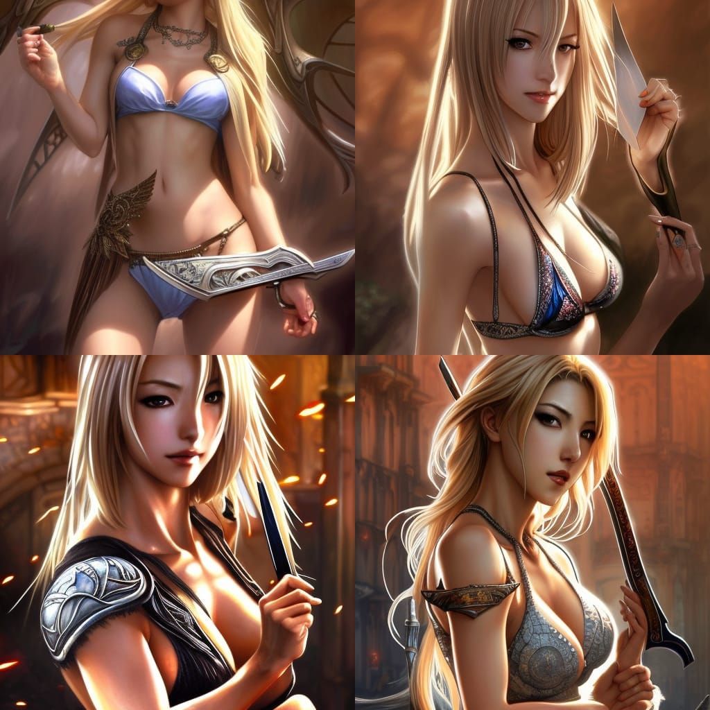 Fantasy Woman with Knife: Digital Art Illustration