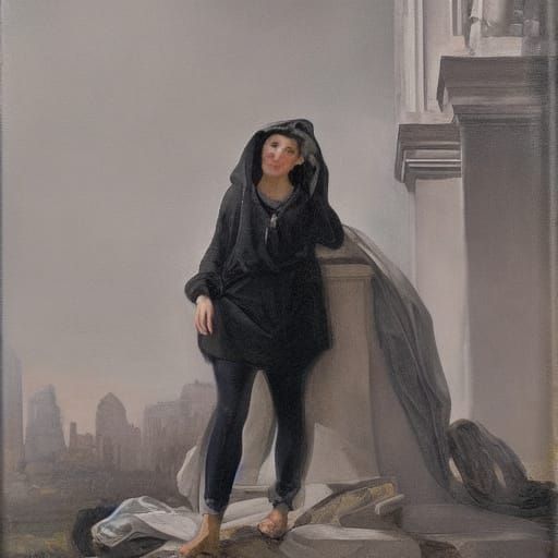 Dystopian Portrait of Woman in Decayed Classical Architectur...