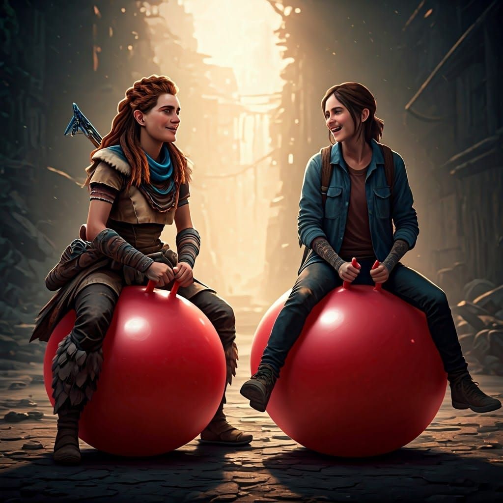 Aloy and Ellie Bouncing on Hippity Hop Balls