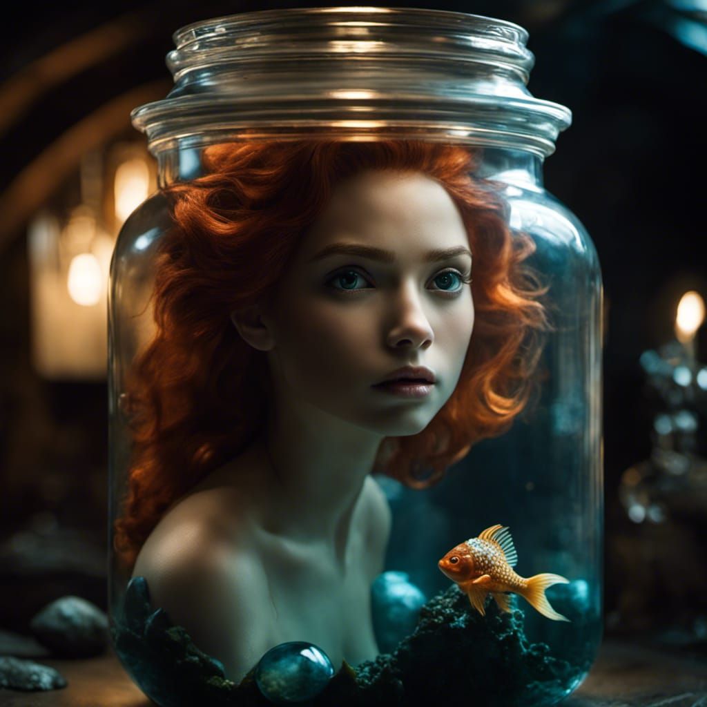 Fantasy Mermaid in a Jar Selfie