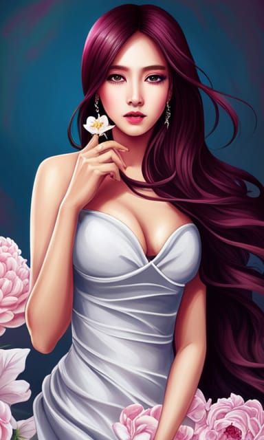 Magenta Noir: Korean Woman in Hyper-Realistic Fantasy Art