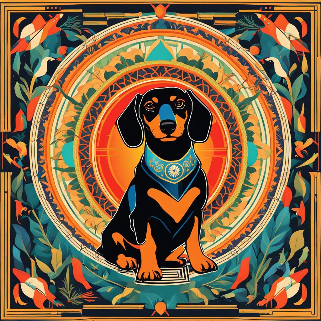 Dachshund as 'The World' Tarot Card in Pop Art