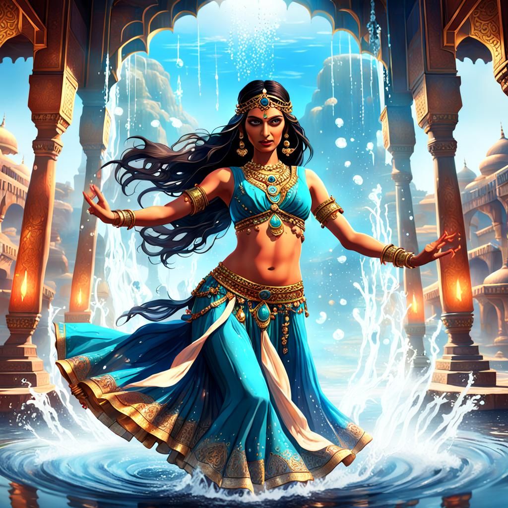 Indian Belly Dancer Controls Water: Digital Art