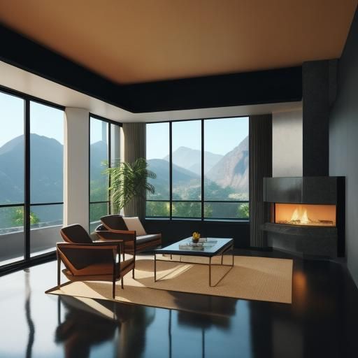 Ultra-Modern Cliff Dwelling with Waterfall, Digital Art