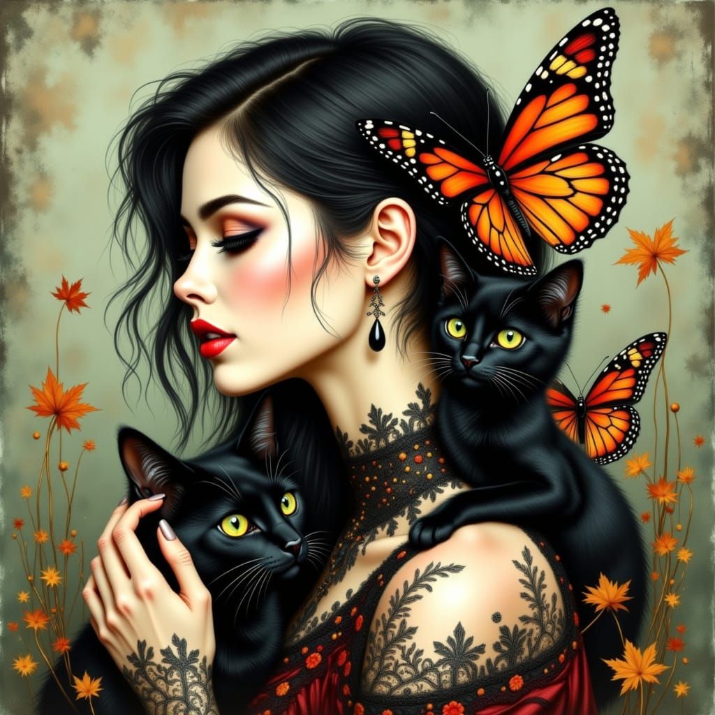 Elegant Woman with Butterfly in Fine Art Illustration