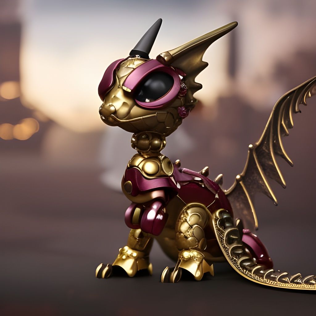 Chibi Steampunk Dragon with Ruby Jewels in 3D
