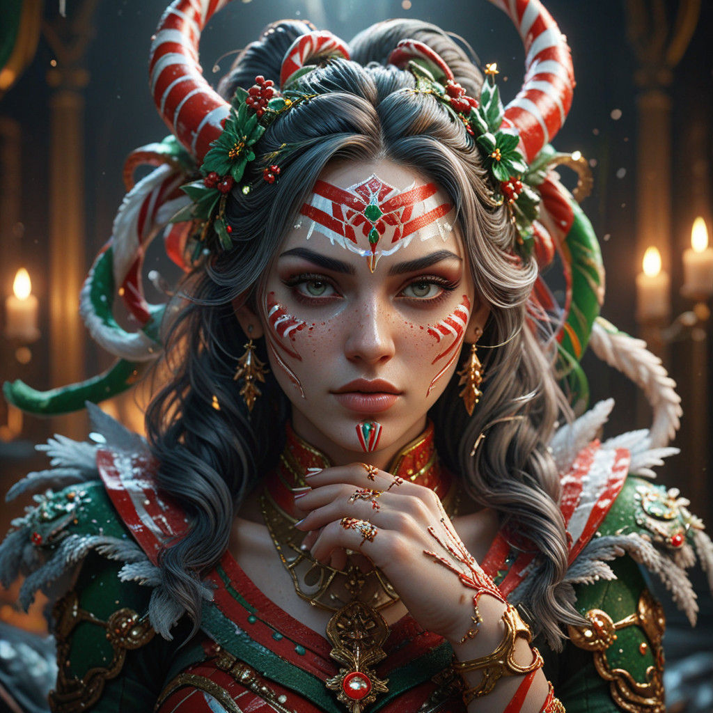 Christmas Candy Cane Goddess on Throne