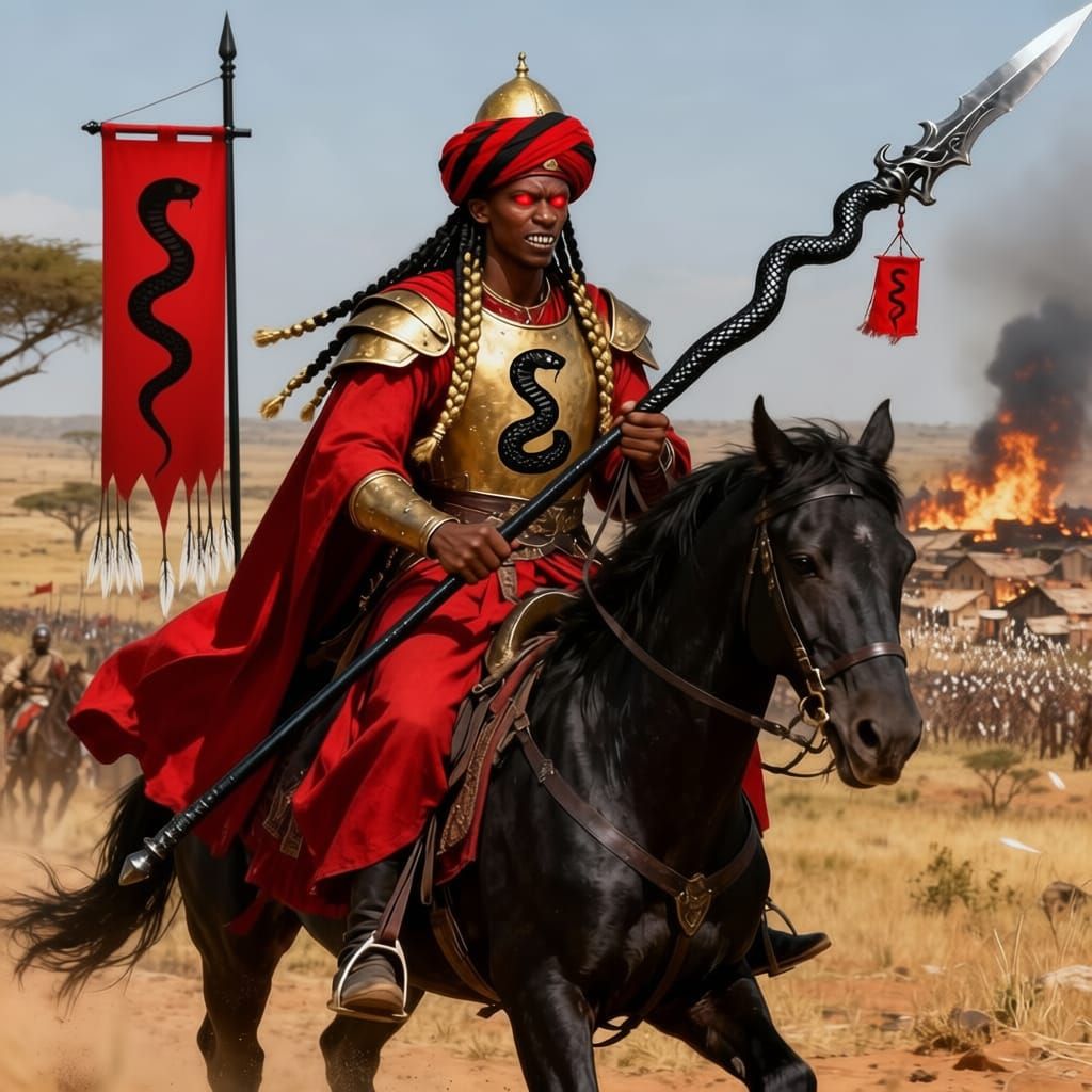 Serpent Lord of Harad Rides Black Horse in Middle-earth