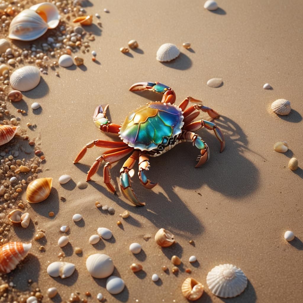 Colorful Crab Scuttling on Beach: Digital Matte Painting