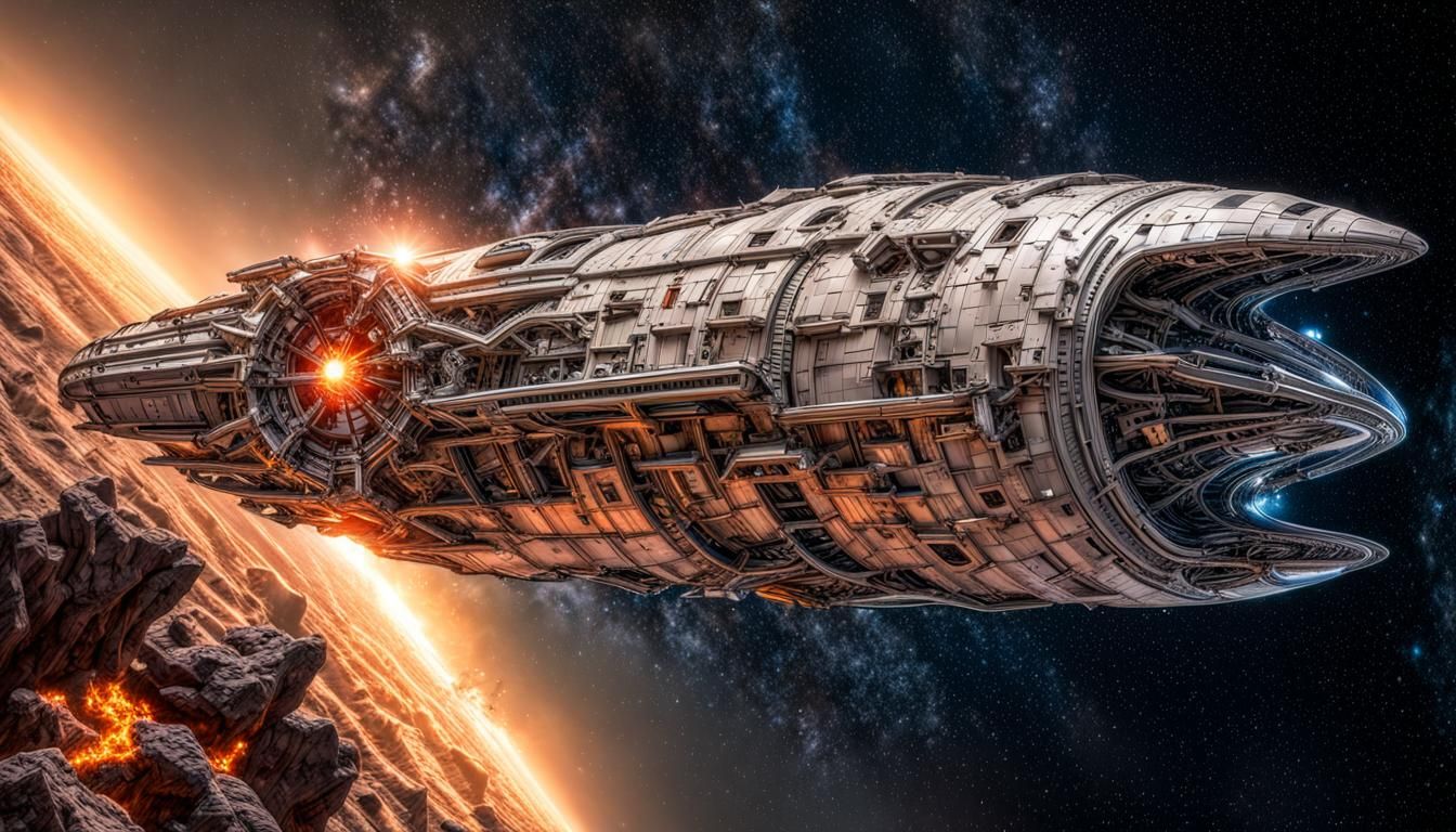 Starship Hyperion Crash in Hyperrealistic Style