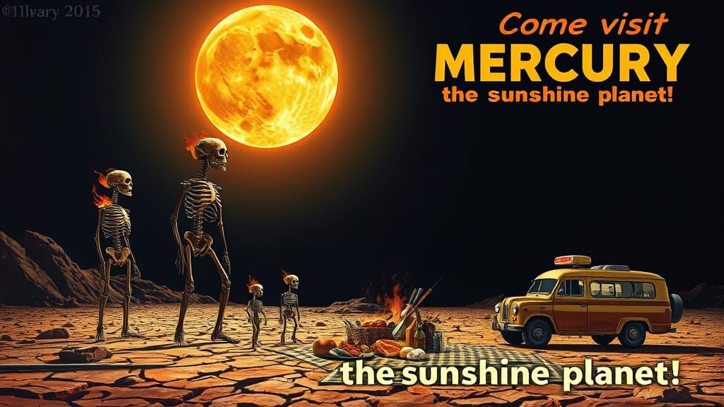 1950s Mercury Tour Ad with Skeletons in Dark Fantasy Style