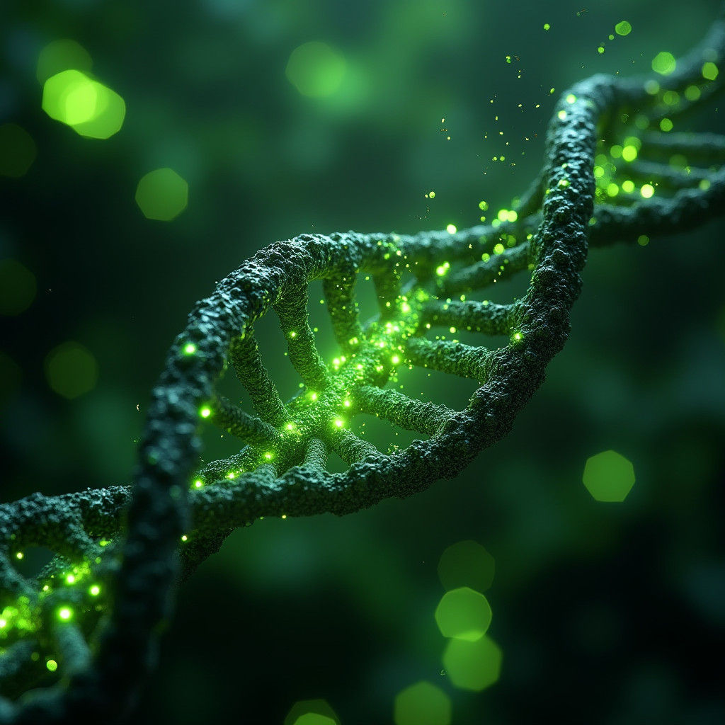 Glowing Cybernetic DNA Helix in 3D Render