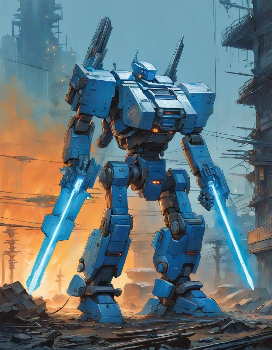 Triumphant Mecha Warrior with Plasma Sword