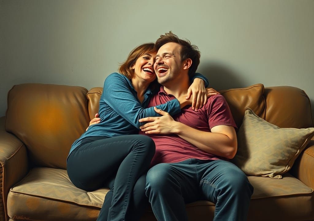 Couple Laughing Hysterically in Expressive Painting