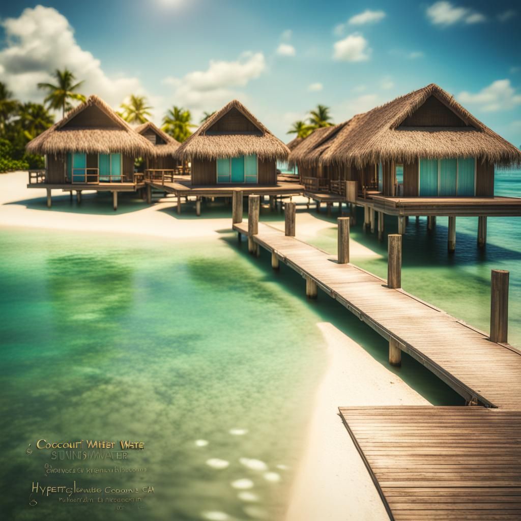 Beach Water Bungalows in Hyperrealistic Style