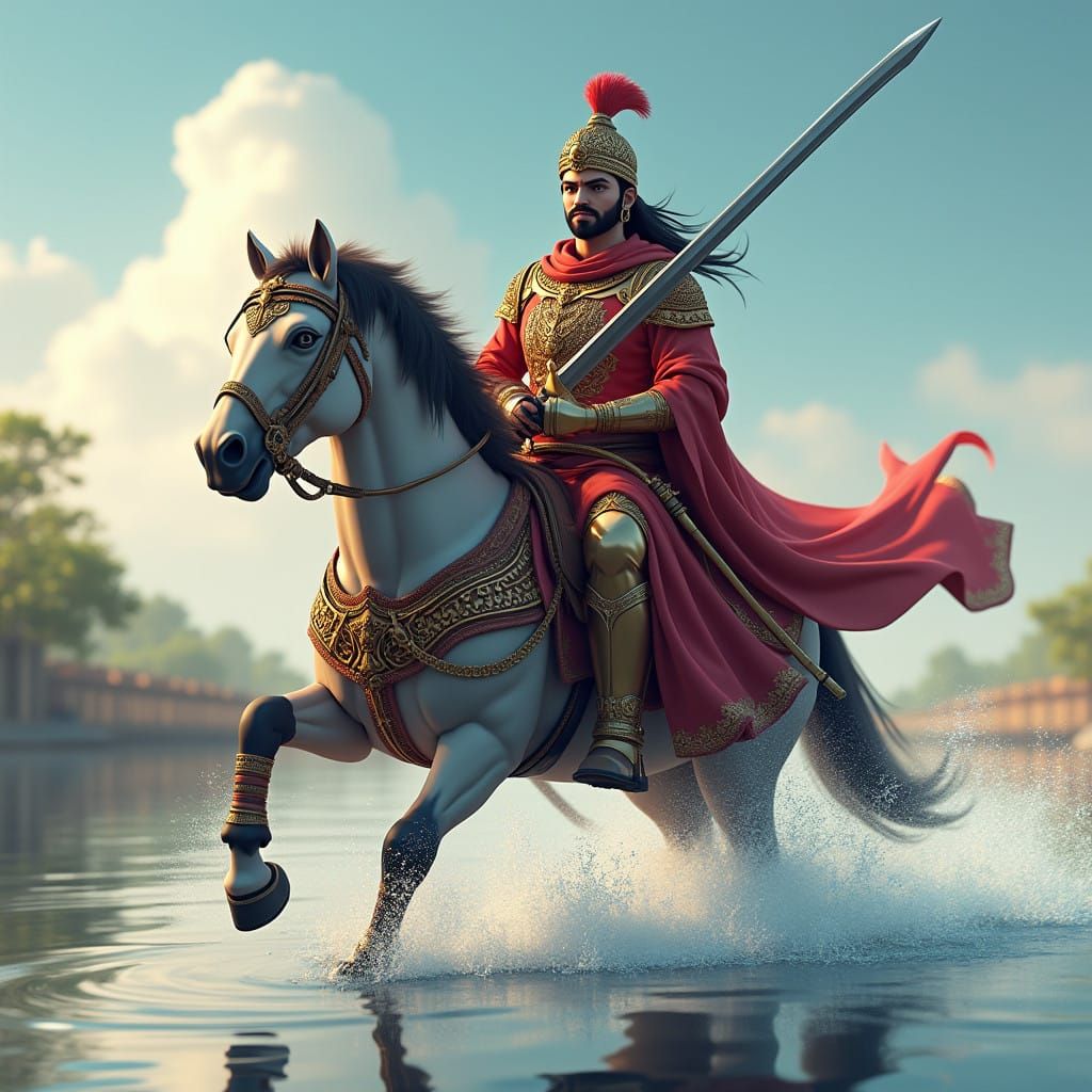 Maharana Pratap Crosses the River with Determination and Hon...