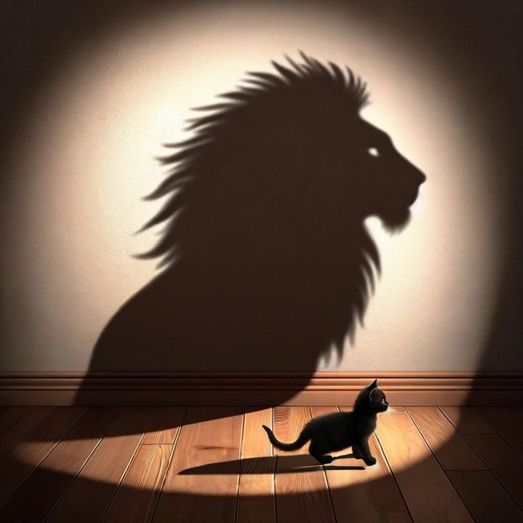 Kitten's Lion Shadow: A Brave Feline Illusion