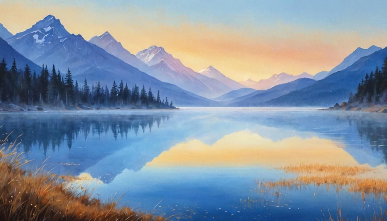 widescreen landscape of a mountain lake