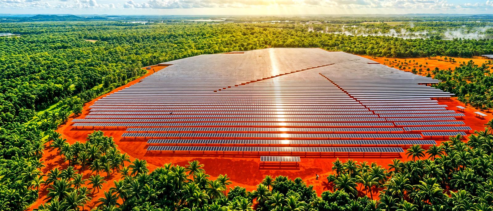 Elegant Solar Farm Meets Tropical Wilderness in Cyberpunk Ae...