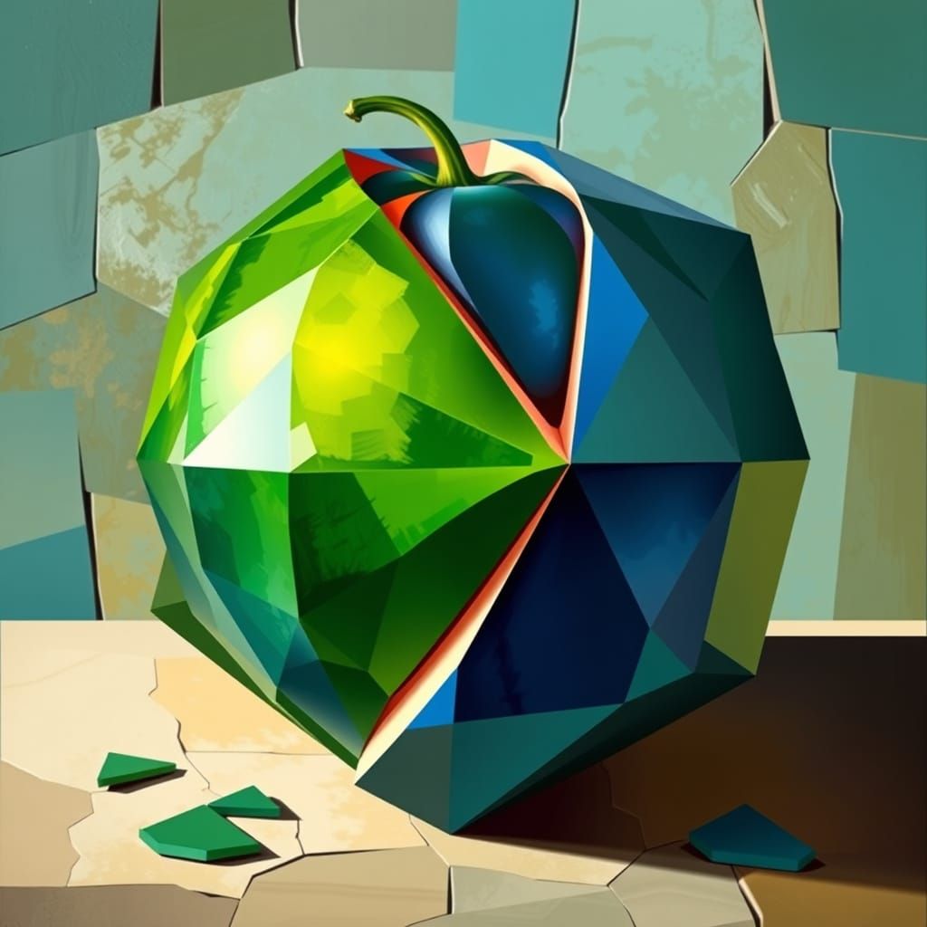 Emerald and Sapphire Cubist Melon Fragment