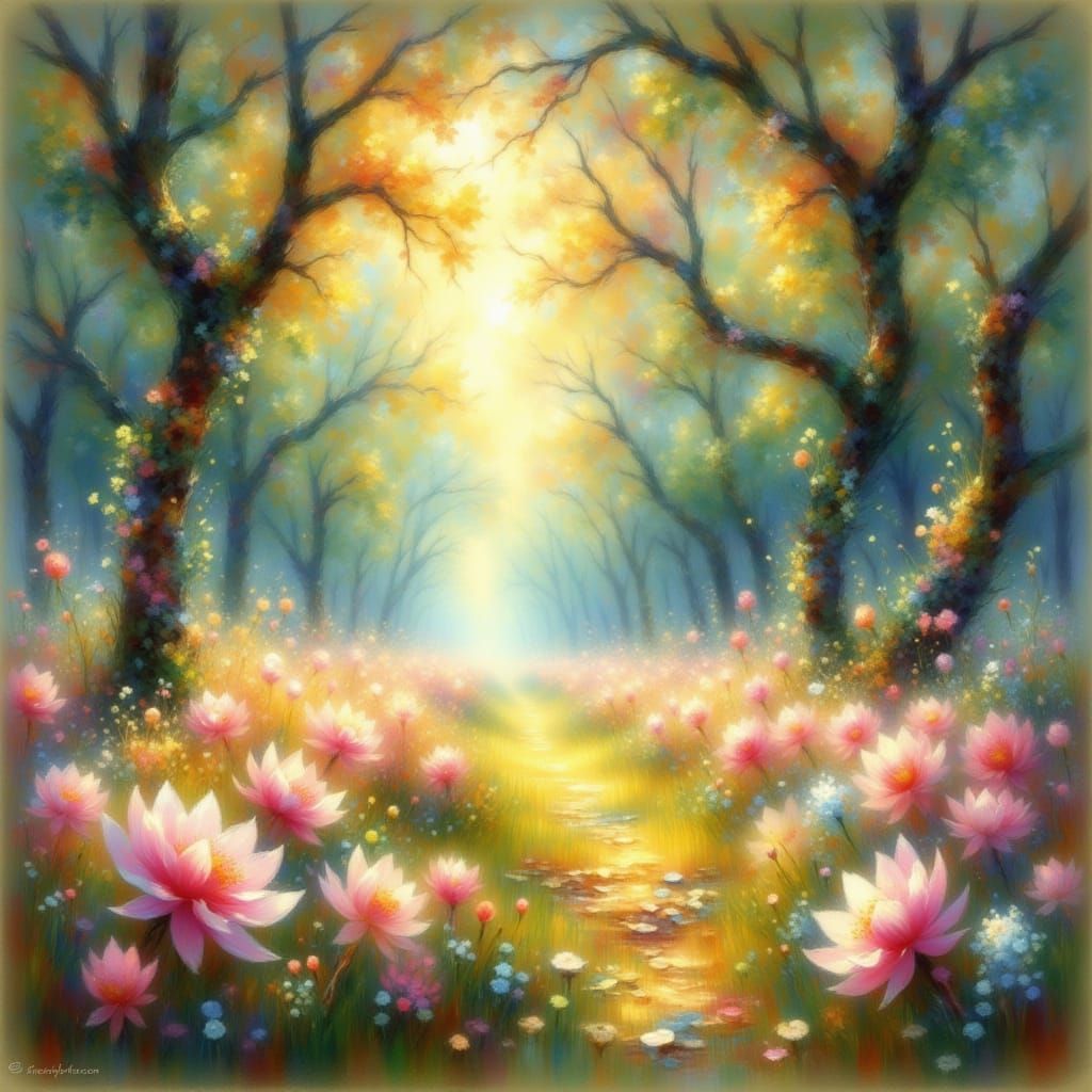 Luminous Forest Path Leads to Sun-Drenched Meadow