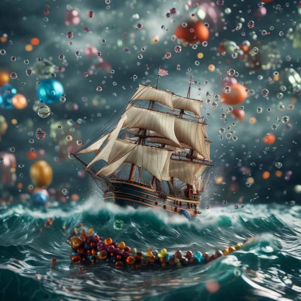 Ship in a Bottle During Storm, Photorealistic 3D