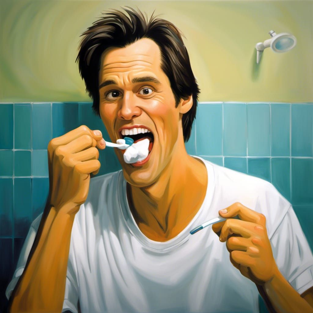 Tipex art, Jim Carrey brushing his teeth, everyday life