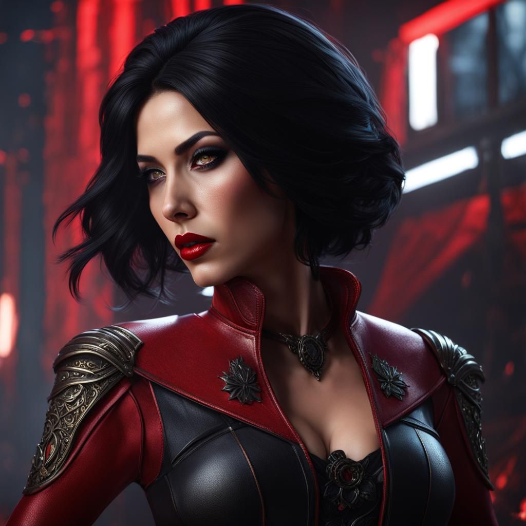 Mysterious Assassin in Red Attire, Fantasy Concept Art in De...