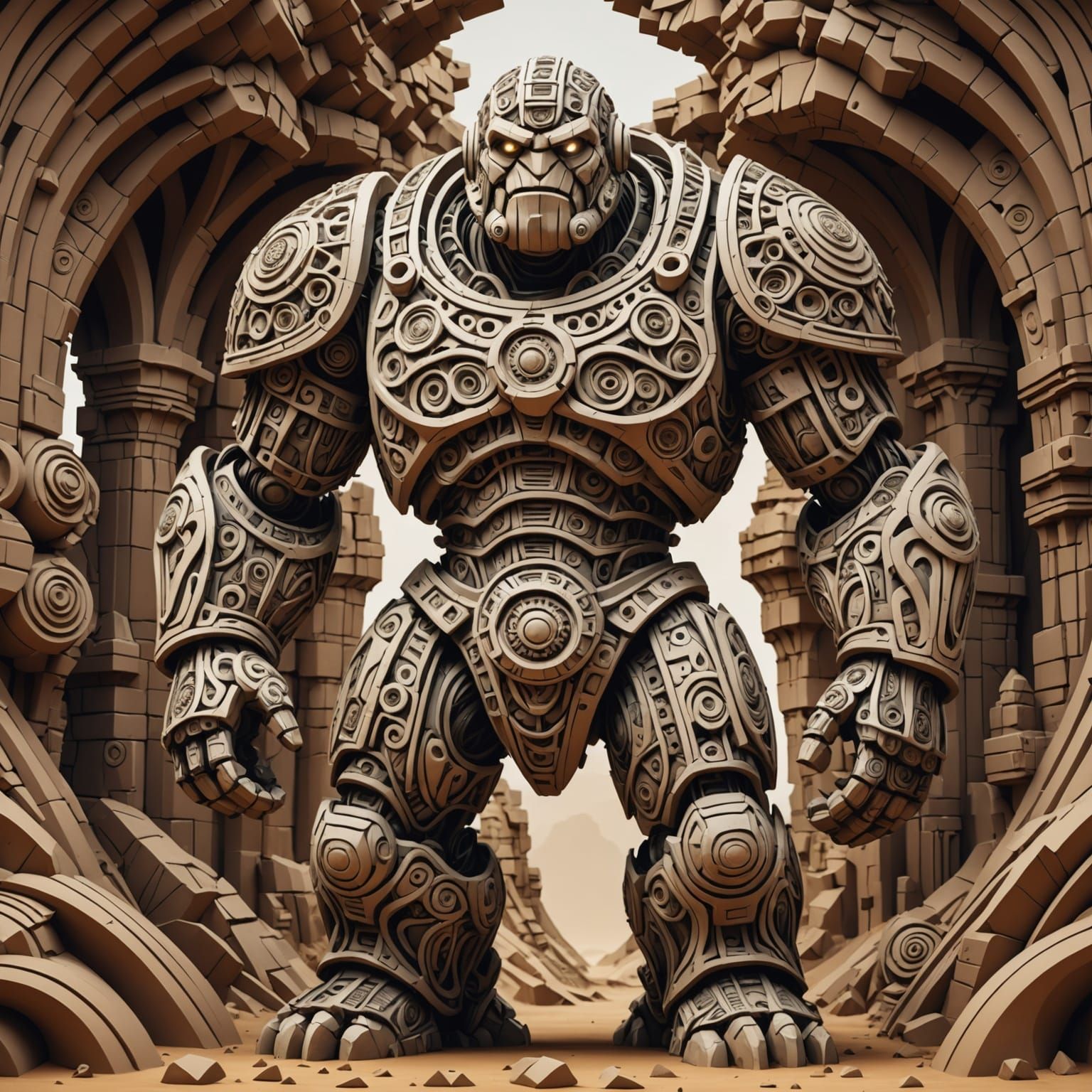 Cyberpunk-Style Abstract Clay Golem