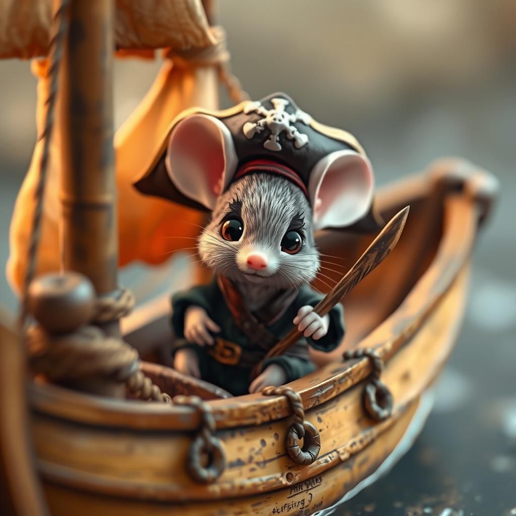 Cute Pirate Mouse on Gourd Ship: 3D Anime