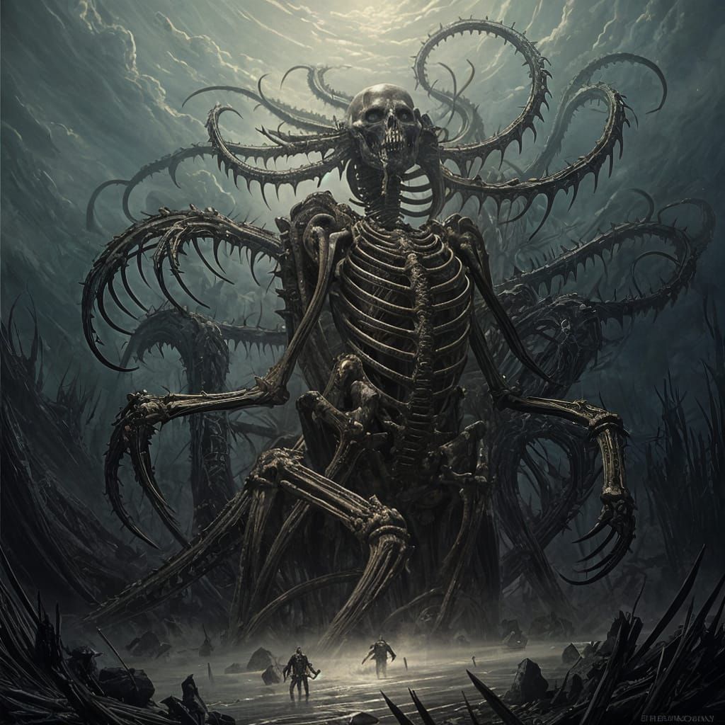 Hyperdetailed Hydra Skeleton in Horror Style