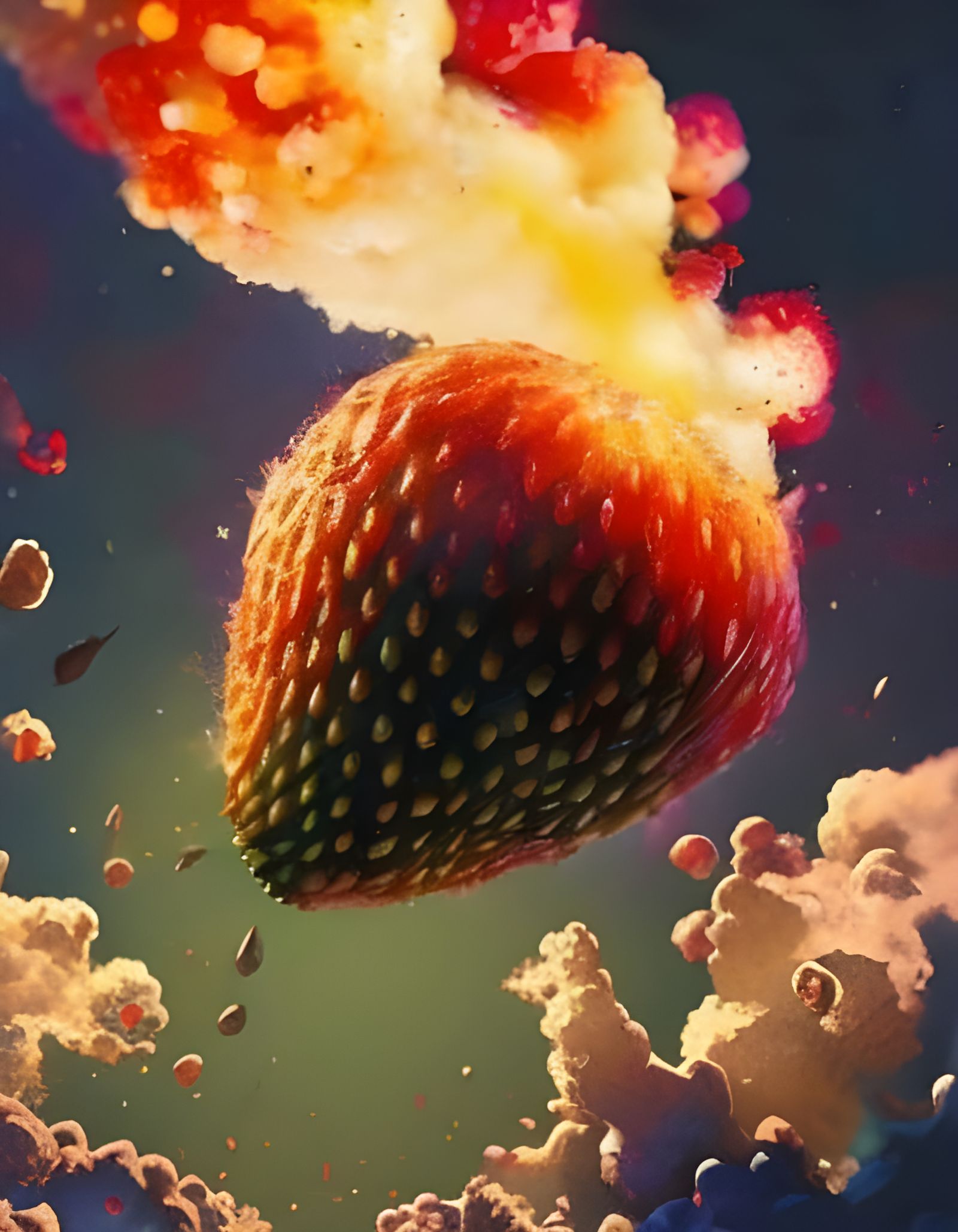 Strawberry Grenade Explodes Over Battlefield in Digital Illu...