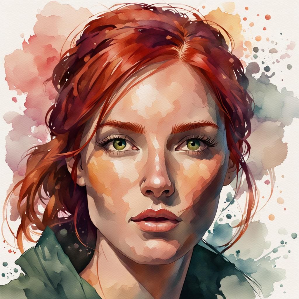 Elegant Watercolour Portrait of a Red-Haired Woman