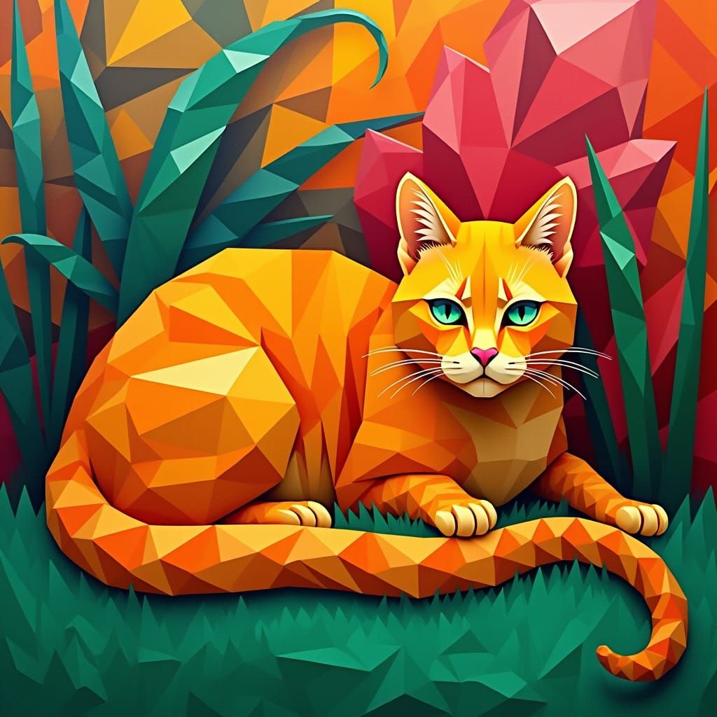 Orange Cat in Cubist Geometric Art Deco Style
