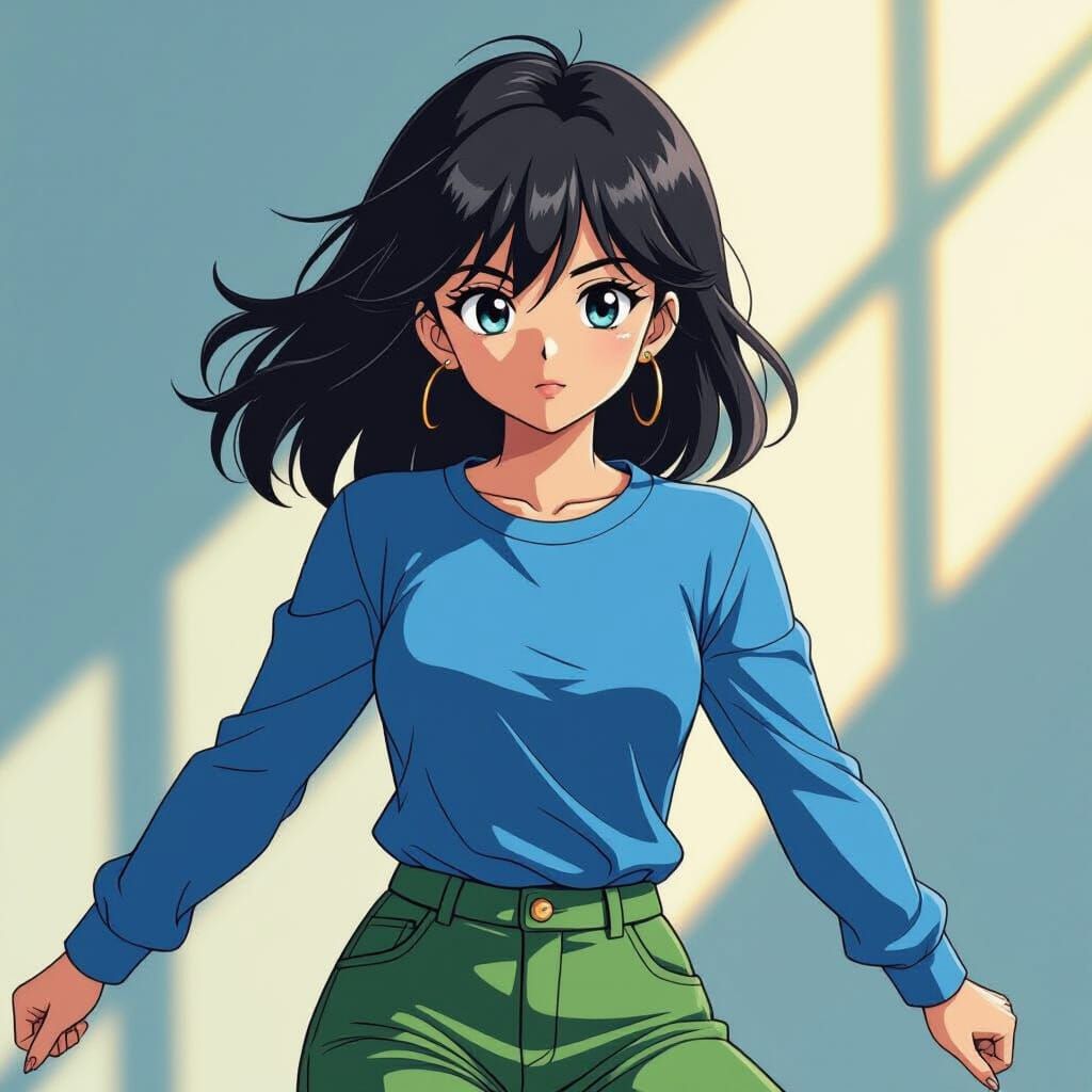Dynamic Manga Girl in Cel-Shaded Anime Style