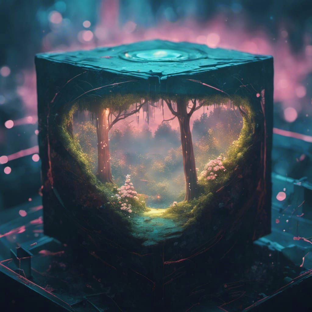 Fantasy Landscape in Cube: Surreal Digital Art