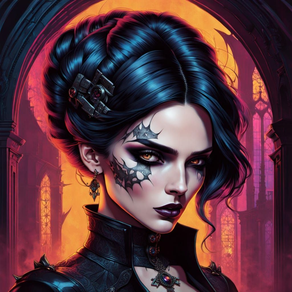 Surreal Neo-Gothic Portrait in Cyberpunk Style