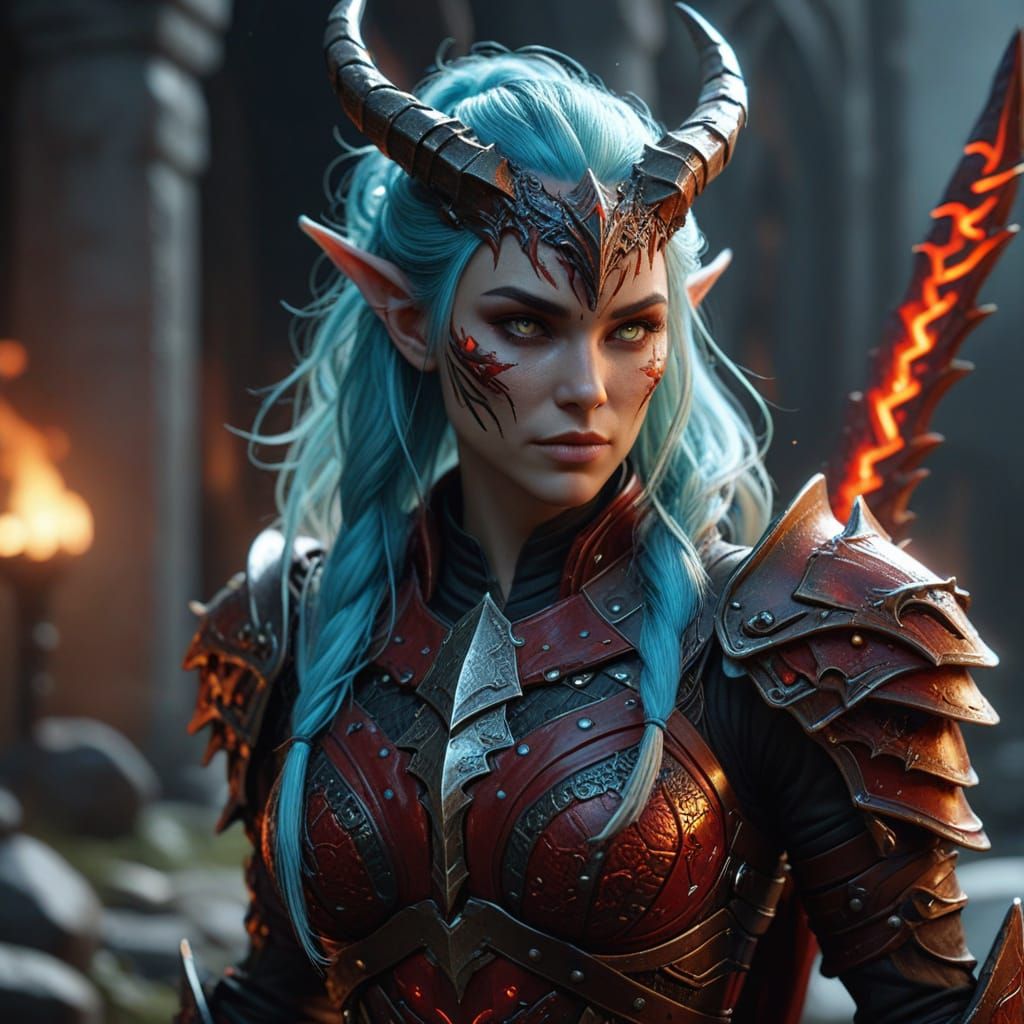 Epic Dragonborn Rogue in Intricately Detailed Red Light Armo...