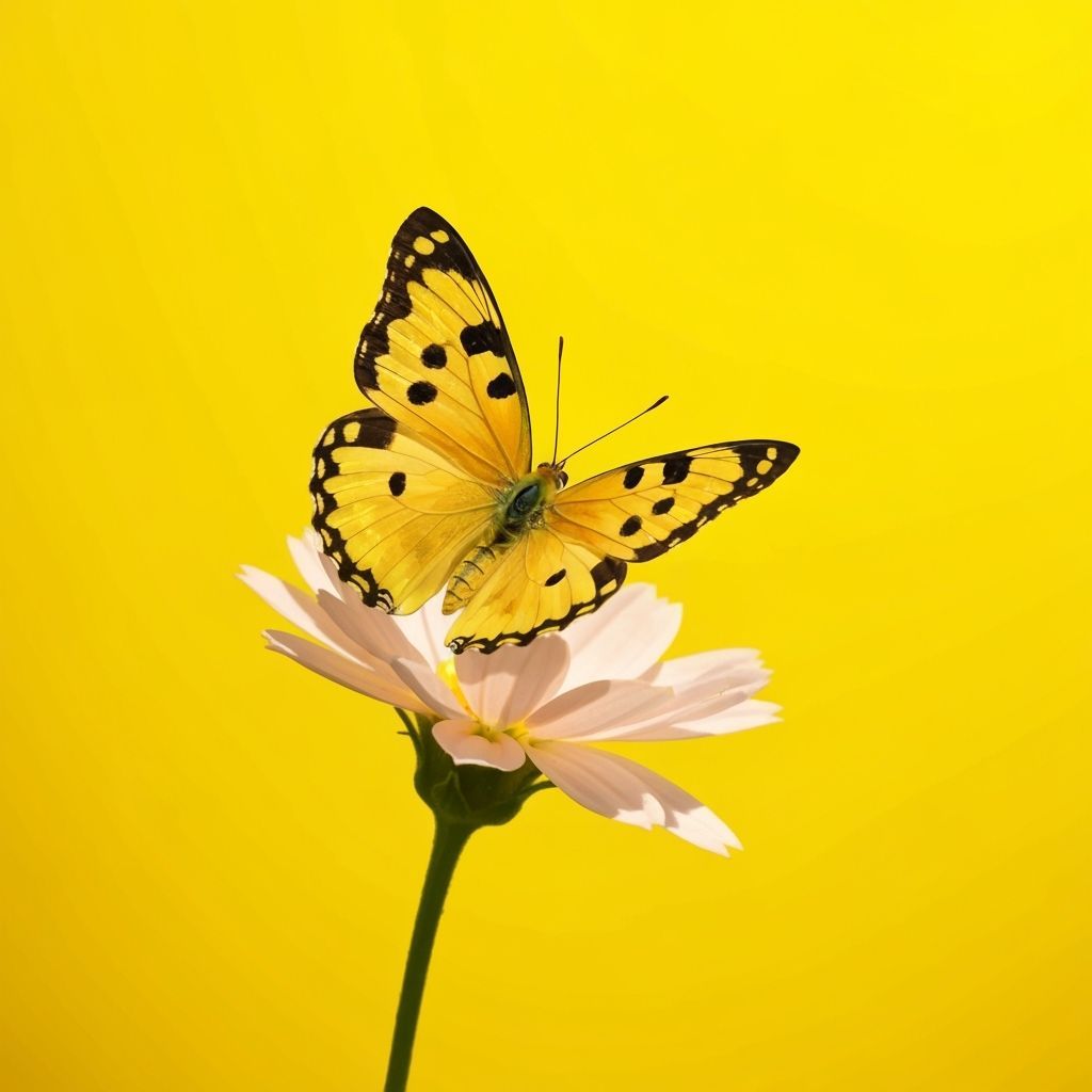 Elegant Butterfly on Flower, Minimalist Graphic Art