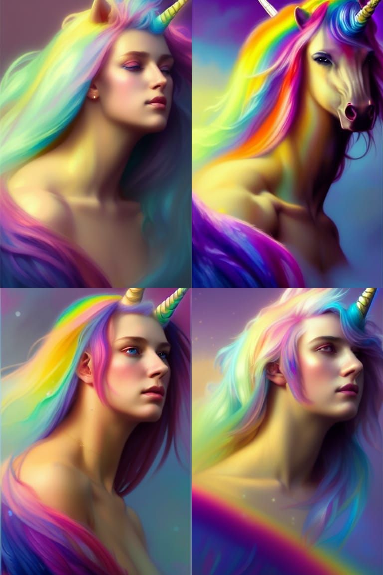 Majestic Unicorn Goddess Portrait in Rainbow Colors