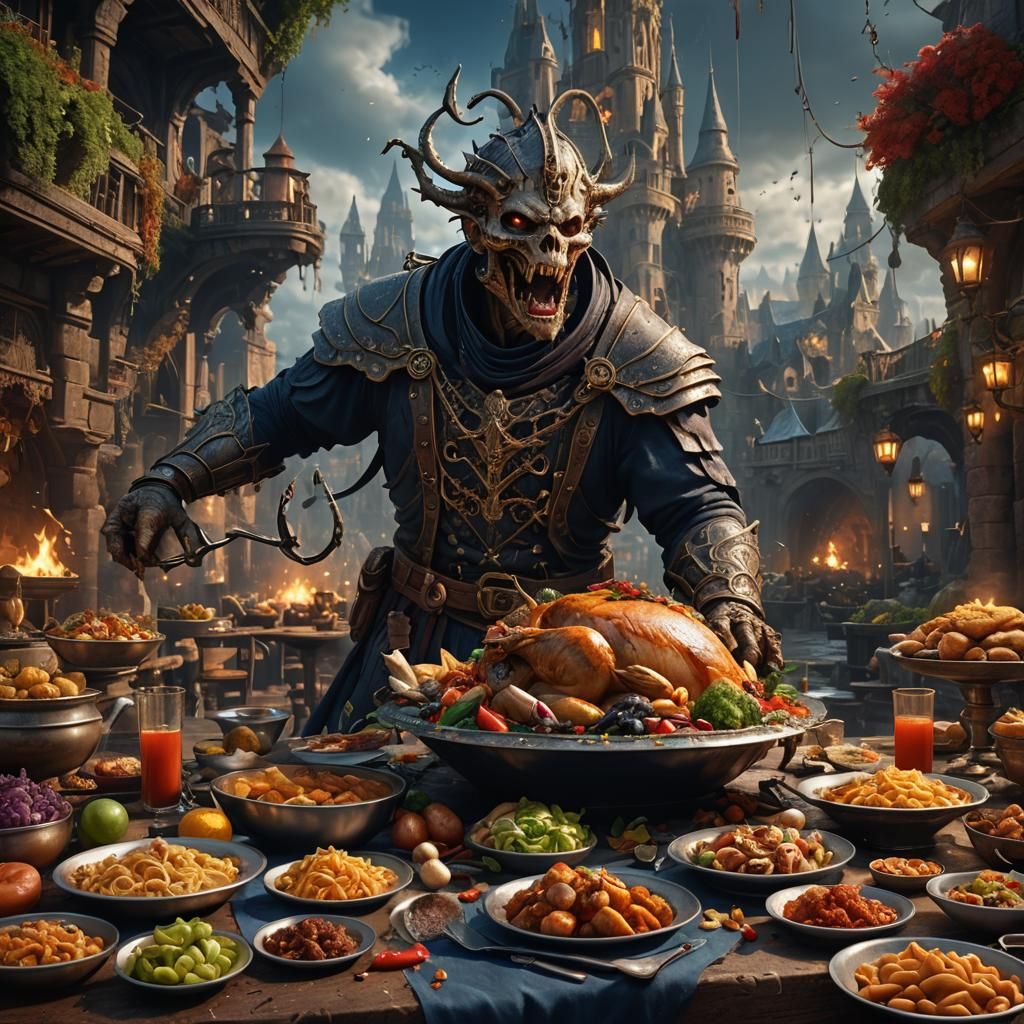 Dinner Attack: Detailed Matte Painting in 8k